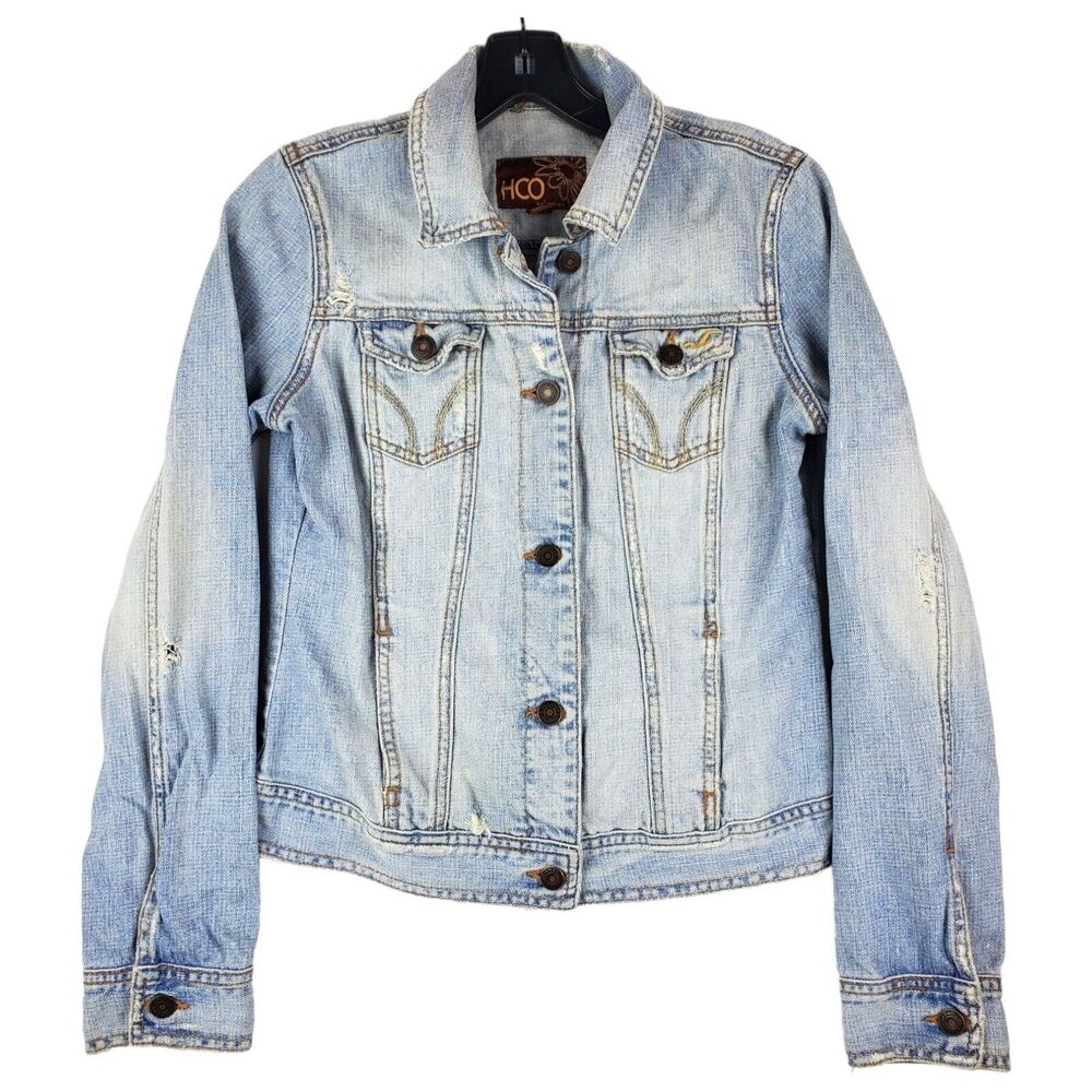 HCO Surf Company Jacket Womens Medium Blue Faded Boho Pockets Denim Button Up